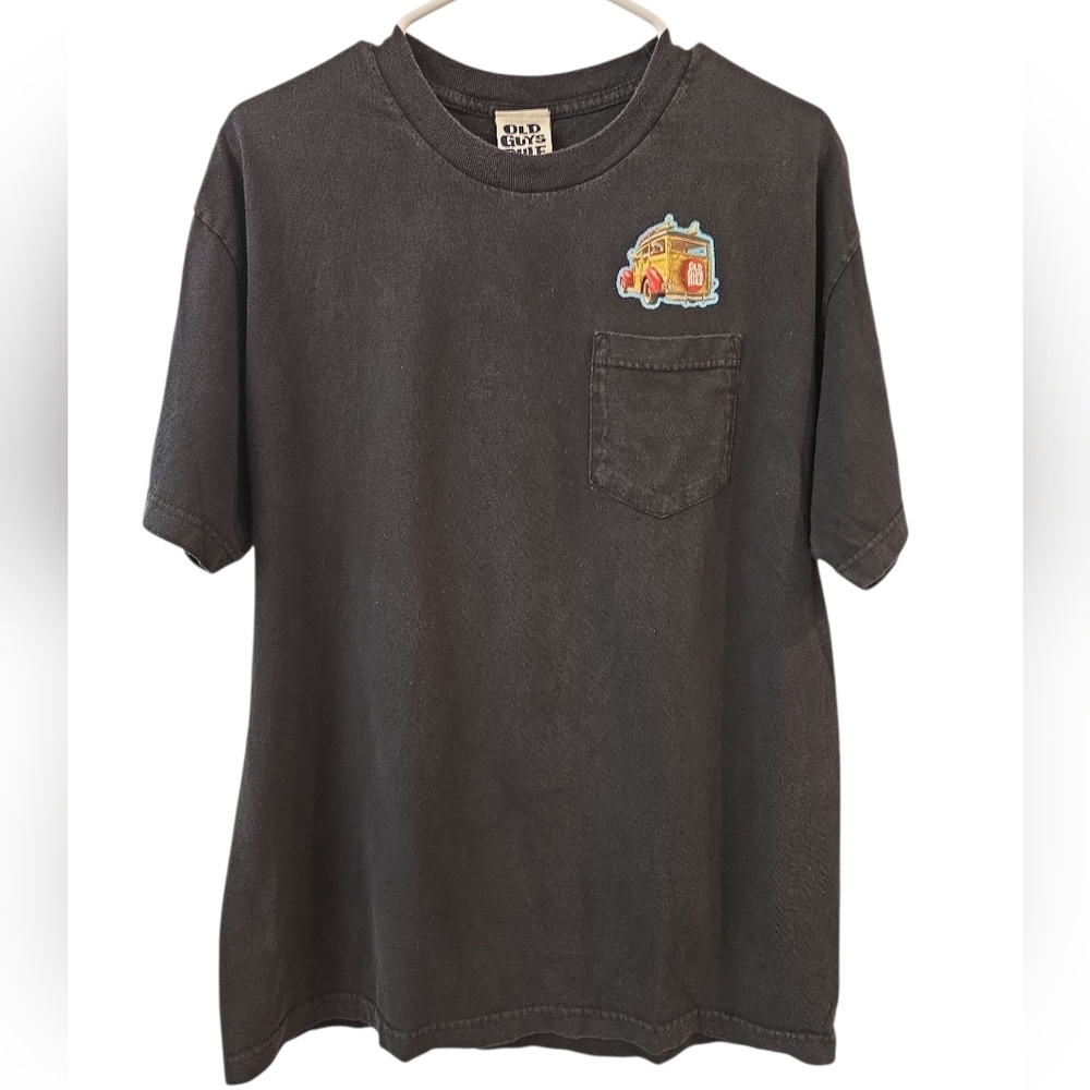 OLD GUYS RULE TROPICAL DOUBLE SIDED GRAPHIC T-SHIRT. SIZE LARGE.